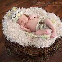 Crochet Sleepy Owl Hat Diaper Cover Set, Newborn Photo Prop