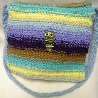 Owl crochet striped yarn variegated crossbody bag, iPad bag, work bag, school bag, handbag, messenge