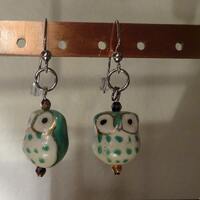 Green Ceramic Owl Earrings (E66)