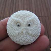 35mm  hand carved Owl , Buffalo bone carving  cabochon, Free drilling  Jewelry Supplies S5413-35