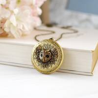 Owl Locket Necklace, Owl Jewelry, Victorian Style Round Brass Photo Locket, Woodland Jewelry Picture