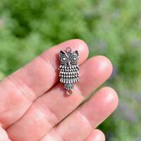 5  Owl Connector Silver Tone Charms SC3202