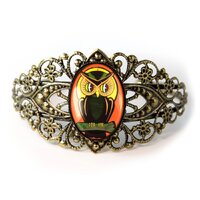 Antique Bronze Retro Halloween Owl Filigree Cuff Bracelet 144-BCB