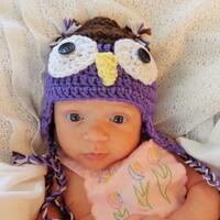 Baby Animal Hat, Owl Purple and Brown, Girls, 3-6month size