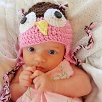 Baby Animal Hat, Owl Pink and Brown, Girls, 3-6 month month size