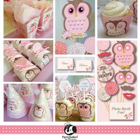 Woodland Owl Birthday Party Package: Pink & Brown Decor (Instant Download)