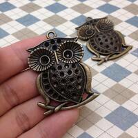 8 pcs Antique Bronze Owl Charms 37mmx49mm