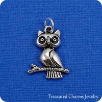 Owl on Branch Charm - Silver Plated Owl Charm for Necklace or Bracelet