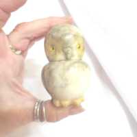 Vintage Italian Alabaster Owl Stone Beige Gray Yellow Eyes Owl Figurine Made in Italy