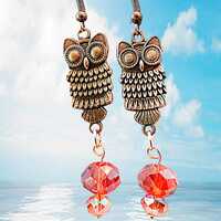 BRASS OWL EARRINGS, owl jewelry, brass owl, crystals, charm earrings, charm jewelry, brass charm, bi