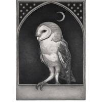 Barn Owl and moon A4 giclee print by Louise Lily King