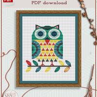 Owl Cross Stitch Pattern | Folk Art Scandinavian Project (PDF Pattern)