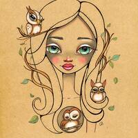 OwlHeart Owl mother nature Original Art Giclee fine art print 8x10