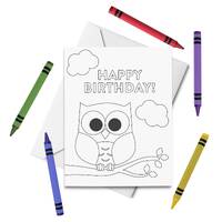 PRINTABLE Happy Birthday Coloring Card, Owl Birthday Card, Birthday Card for Kids, Birthday Color Yo