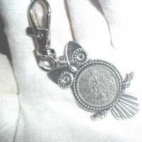 60th birthday gift for a woman owl gift Owl bag charm keyring with British 1966 lucky sixpence 60th 