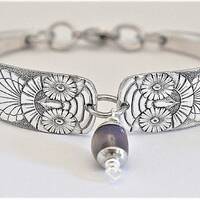 Vintage Owl Spoon Bracelet: 1892 Silverware Jewelry, Optional Mood Charm