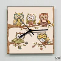 Cute Owls in a Tree Wall Clock - Kids Nursery Room, Teens Room, Baby Room  - Wall Clock
