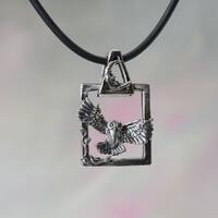 Owl Necklace, Sterling Silver Animal Jewelry, Magical Owl Fantasy Pendant With Moon Bail