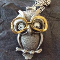 Owl Necklace with Moving Glasses and Googly Eyes NOS Fab Vintage Necklace