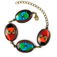 Sleepy Paper Craft Cartoon Owls Collection Glass Fantasy Antique Bronze Charm Bracelet BOCB-25