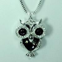 Black and Silver Crystal Owl Pendant Necklace
