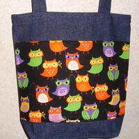 New Handmade Medium Halloween Owls Denim Treat Tote Bag