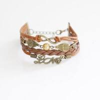 Infinity Owls Love Brown Multilayered Cord Bracelet