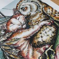 Owl and the Pussycat art print, A3, illustration print, engagement gift, wedding gift, nursery art, 