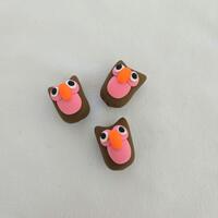 Owl Beads/ Set Of Three 16mm Handmade Polymer Clay Owls/ Brown And Pink/ Jewelry Supplies/ Beads/ An