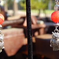 Red Agate Earrings with Owls