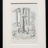 ORIGINAL 1930s Mounted Winnie The Pooh Print, Owl and Rabbit in the Hundred Acre Wood. Matted Vintag