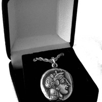 Athena & Owl Greek Coin Pendant and Chain, Goddess of Wisdom, "Mark of Athena", Percy 