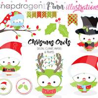 BUY5GET5 Christmas Owls clipart, Christmas clipart, owl clipart, Christmas bunting, Christmas papers