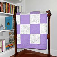 Embroidered Owl Baby Quilt: Purple & White Patchwork, 'Good Night' Design