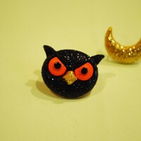 Owl Earrings -- Halloween Owl Earrings, Owl Studs, Halloween Jewelry, Black Orange Owls and Gold Moo