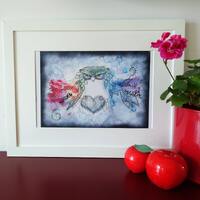 Rainbow zentangle owl, zendoodle watercolor art. Print of my original painting.