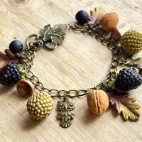 Squirrel bracelet blackberry, nuts, owl, walnut. Autumn, fall, animal bracelet, handmade, polymer cl