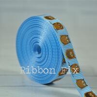 3/8" Baby Blue & Brown Owl Grosgrain Ribbon - US Designer Print - Hoot - Wedding Party - Ba