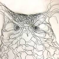 Owl Spirit Wire Sculpture 16" x 20" Wall Art by Wire Sculptor Elizabeth Berrien
