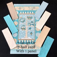 Owl, Wise one, Winter fabric quilt kit bundle, owls in a tree, 1 panel & 7 coordinates, turquois
