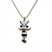 Silver and Enamel Owl - White & Black - Pendant Necklace