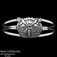 Owl Bracelet Sterling Silver Owl Head Cuff Bracelet Handmade