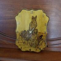 9" x 12" Wood Burned Owl Clock/Country/Cabin/Rustic