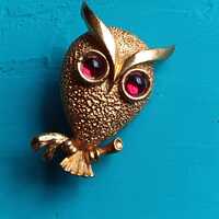 Vintage Owl Brooch - Pin with Rhinestones