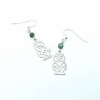 Silver Owl Dangle Earrings, Sterling Bird Jewelry, Animal Lover Gift, Beaded Turquoise, Nature Gift 