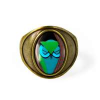 Cute Sleepy Cartoon Paper Craft Owl Antique Bronze Size 7 Fantasy Ring 240-BSOR