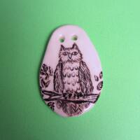 Barn / Hoot / Night OWL BEAD chip pendant Ornament with holes for hanging