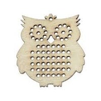 2 Pcs Wood Charm Pendants Owl Natural Cross stitch