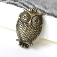 Owl Charms Antique Bronze Pendants 18x28mm Set of 10 A8322