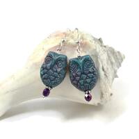 Owl Earrings - Sterling Silver Teal Glass Earrings - Owl Jewelry - Bird Earrings - Nature Jewelry - 